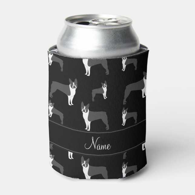 Personalized name black boston terrier can cooler (Can Front)