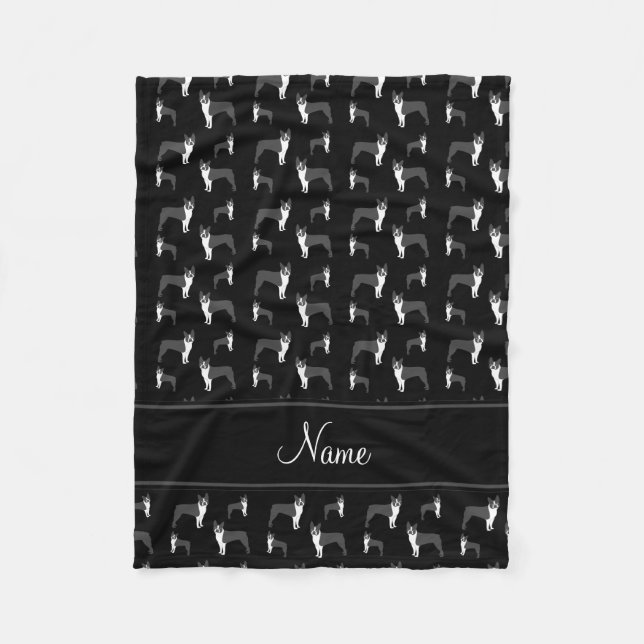 Personalized name black boston terrier fleece blanket (Front)