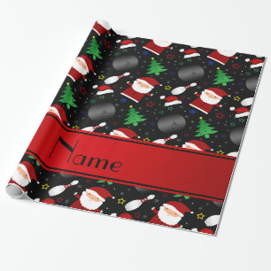 Personalized name black bowling christmas pattern wrapping paper