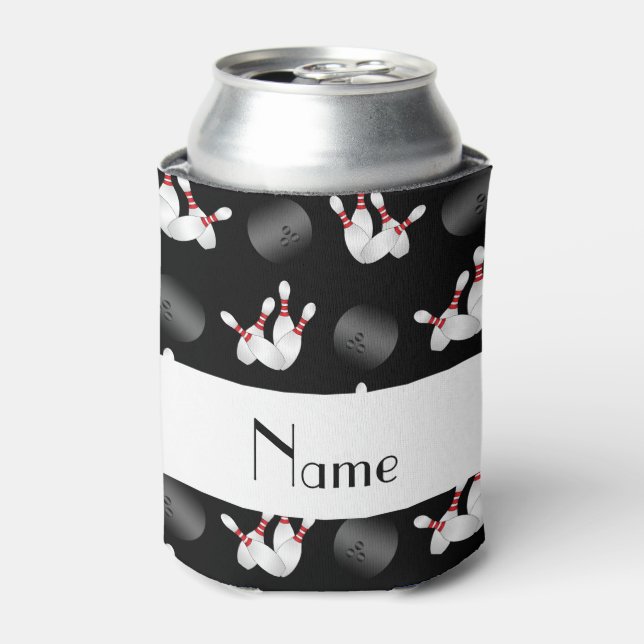 Personalized name black bowling pattern can cooler (Can Front)