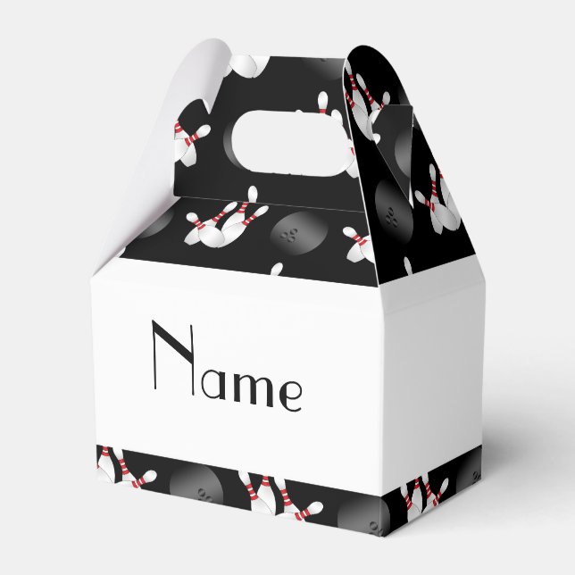 Personalized name black bowling pattern favor box (Front Side)