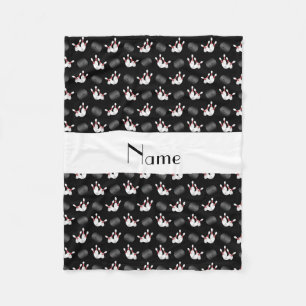 Personalized name black bowling pattern fleece blanket