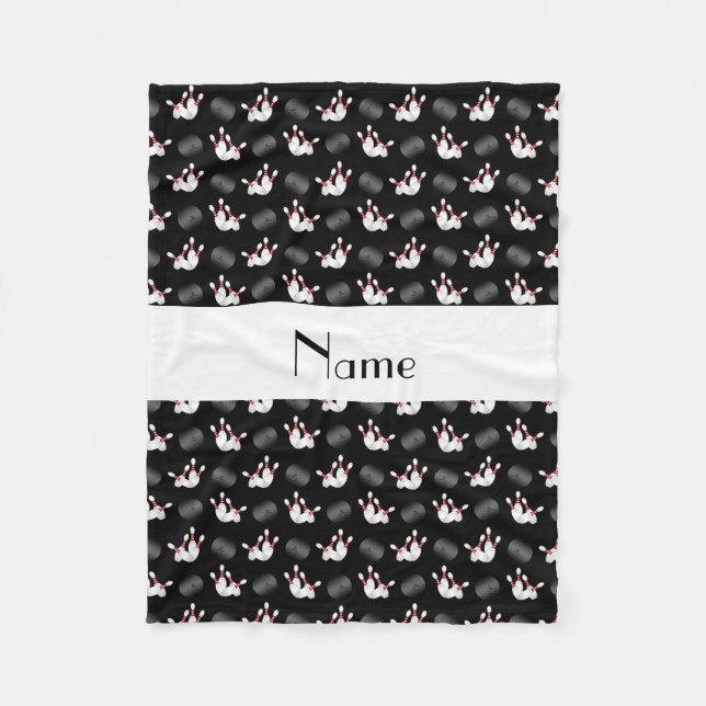 Personalized name black bowling pattern fleece blanket (Front)