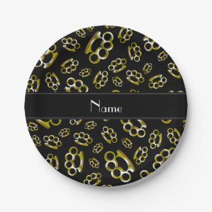 Personalized name black brass knuckles paper plate