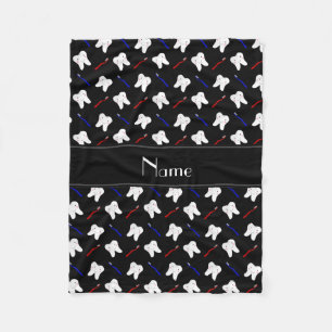 Personalized name black brushes and tooth pattern fleece blanket