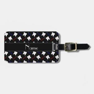 Personalized name black brushes and tooth pattern luggage tag