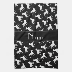 Personalized name black bull terrier dogs kitchen towel