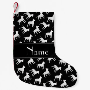 Personalized name black bull terrier dogs small christmas stocking