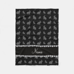 Personalized name black bunnies fleece blanket