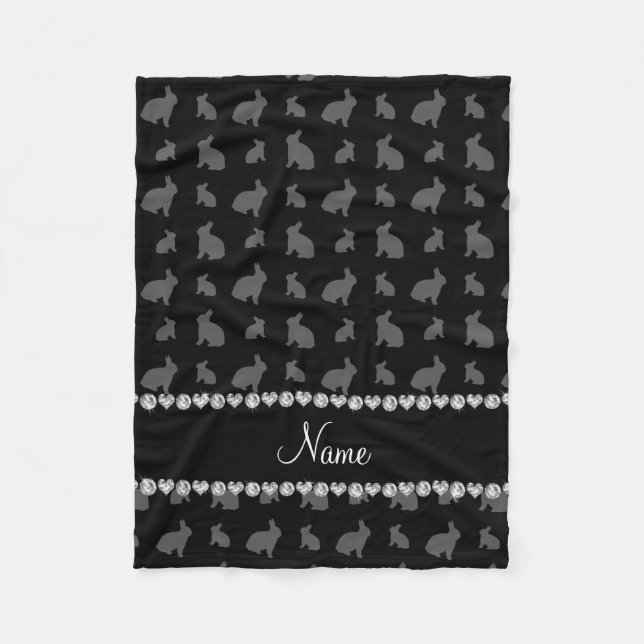 Personalized name black bunnies fleece blanket (Front)