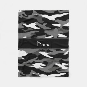 Personalized name black camouflage black stripe fleece blanket