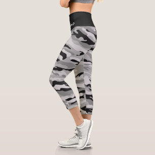 Personalized Name Black Camouflage Pattern Capri Leggings