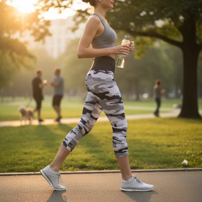 Personalized Name Black Camouflage Pattern Capri Leggings (Creator Uploaded)
