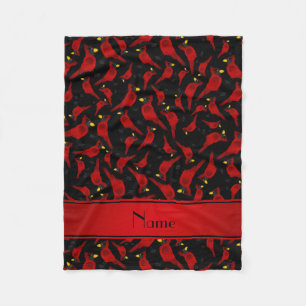 Personalized name black cardinals pattern fleece blanket
