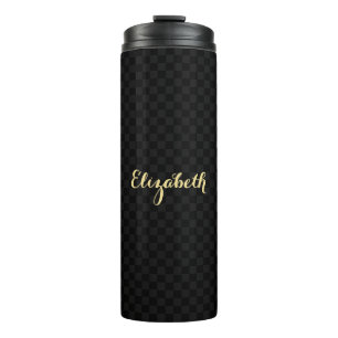 Personalized Name Black Check Pattern Sleek Steel Thermal Tumbler
