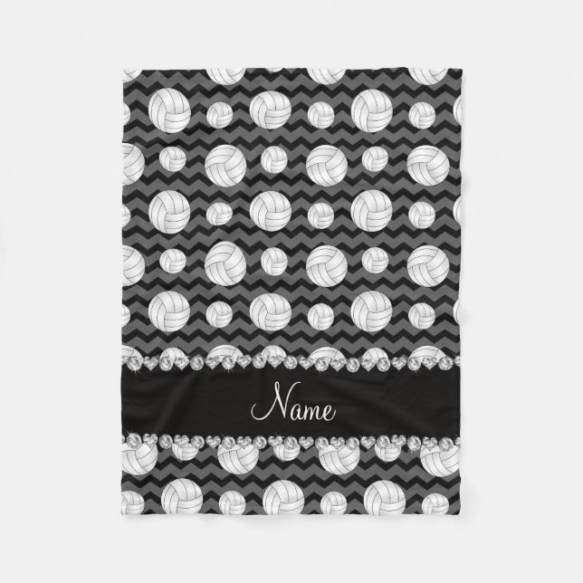 Personalized name black chevrons volleyballs fleece blanket (Front)