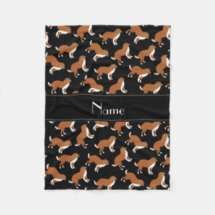 Personalized name black collie dog pattern fleece blanket