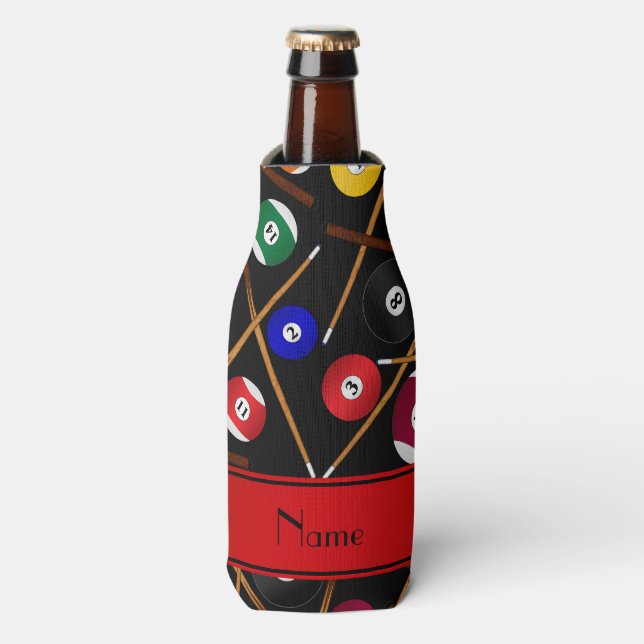Personalized name black colourful pool pattern bottle cooler (Bottle Front)