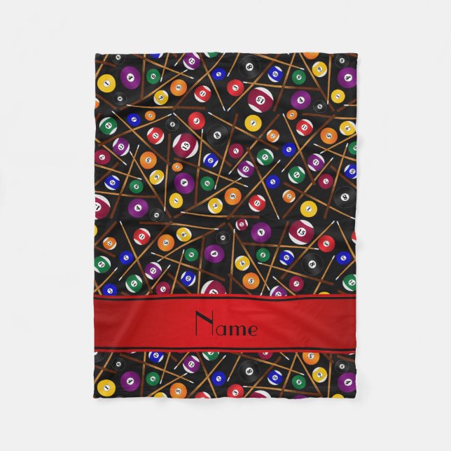 Personalized name black colourful pool pattern fleece blanket (Front)