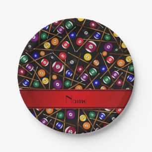 Personalized name black colourful pool pattern paper plate