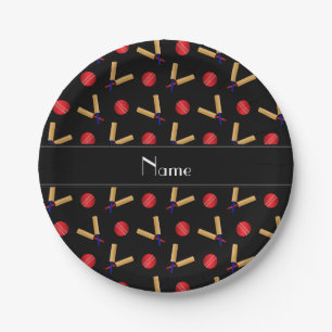 Personalized name black cricket pattern paper plate