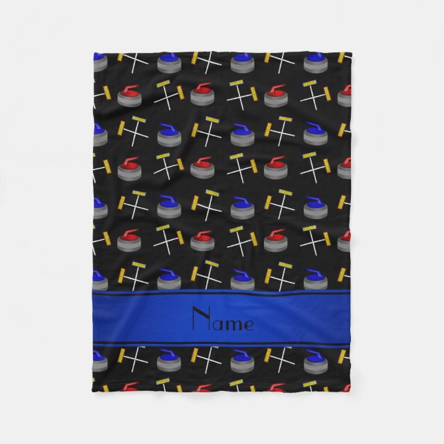 Personalized name black curling pattern fleece blanket (Front)