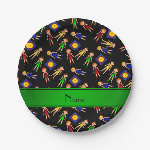 Personalized name black cute boy wrestlers mat paper plate