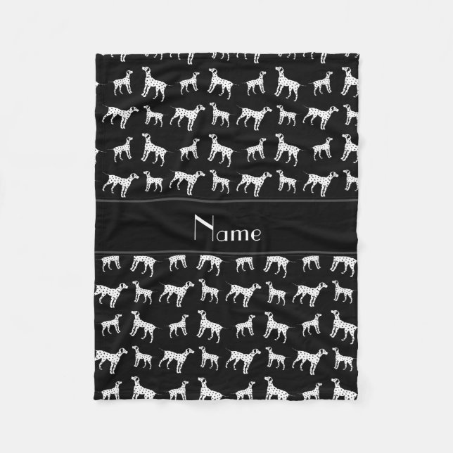 Personalized name black dalmatian dogs fleece blanket (Front)