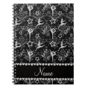 Personalized name black damask gymnastics notebook