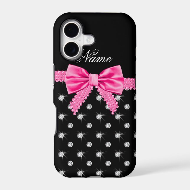 Personalized name black diamonds pink bow (Back)