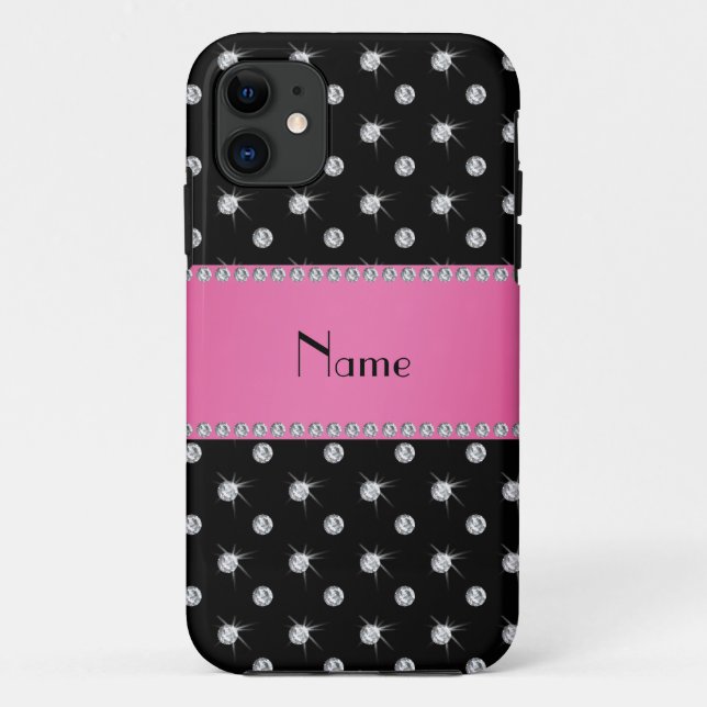 Personalized name black diamonds pink stripe Case-Mate iPhone case (Back)