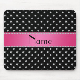 Personalized name black diamonds pink stripe mouse pad