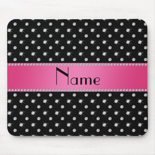 Personalized name black diamonds pink stripe mouse pad (Front)