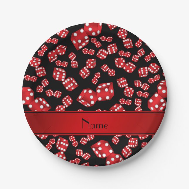 Personalized name black dice pattern paper plate (Front)