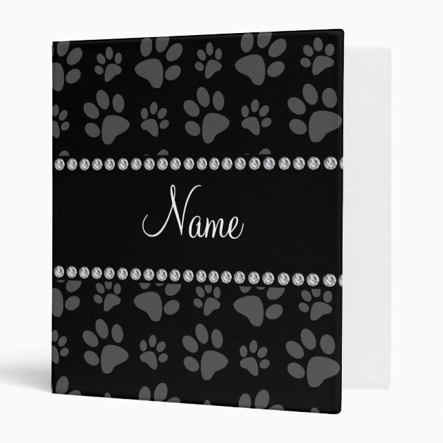 Personalized name black dog paw prints binder (Front/Inside)