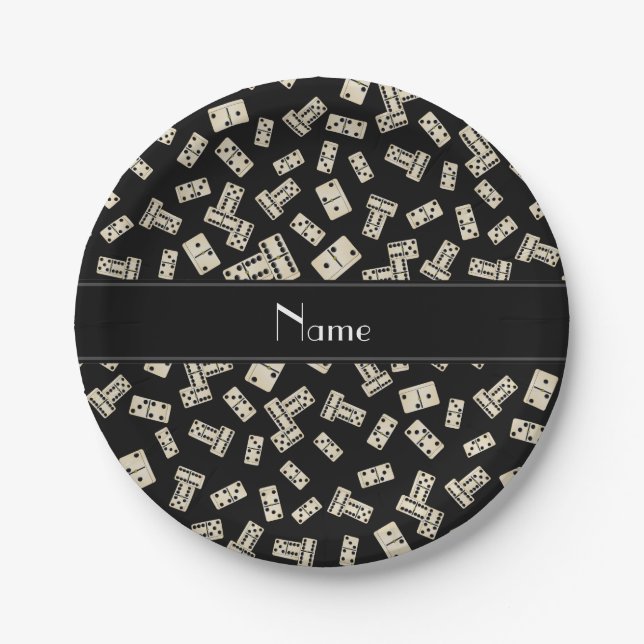 Personalized name black dominos paper plate (Front)