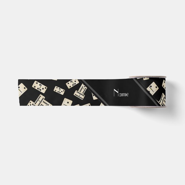 Personalized name black dominos satin ribbon (Front)