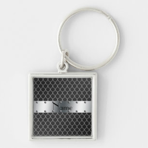 Personalized name black dragon scales keychain