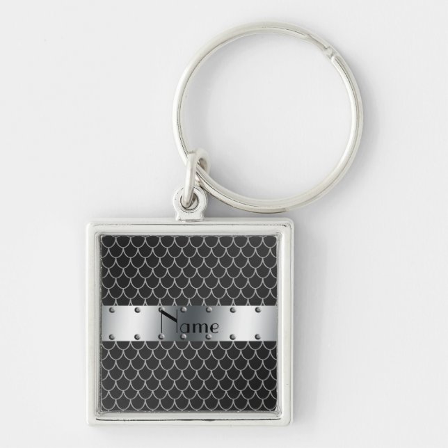 Personalized name black dragon scales keychain (Front)