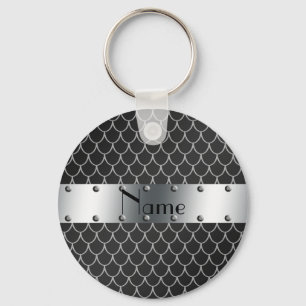 Personalized name black dragon scales keychain