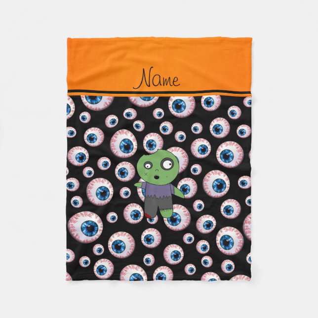 Personalized name black eyeballs zombie fleece blanket (Front)