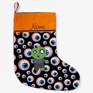 Personalized name black eyeballs zombie small christmas stocking