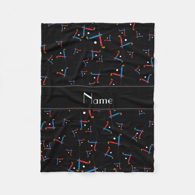 Personalized name black field hockey fleece blanket (Front)