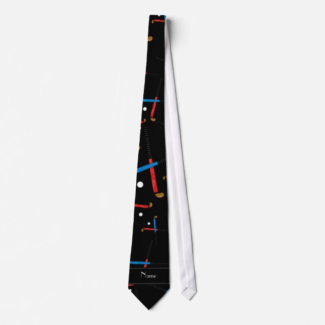 Personalized name black field hockey pattern tie (Front)