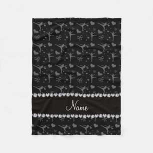 Personalized name black figure skating fleece blanket