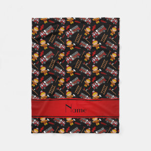 Personalized name black firemen trucks ladders fleece blanket