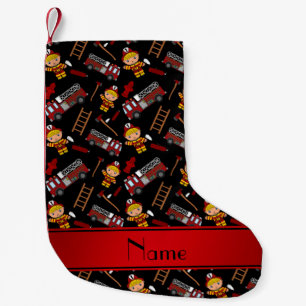 Personalized name black firemen trucks ladders small christmas stocking
