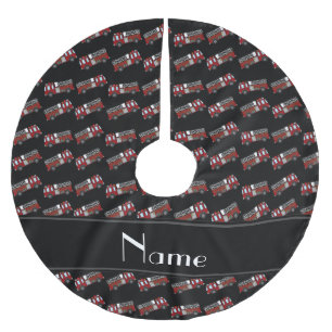 Personalized name black firetrucks brushed polyester tree skirt