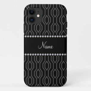 Personalized name black geometric diamonds pattern iPhone 11 case