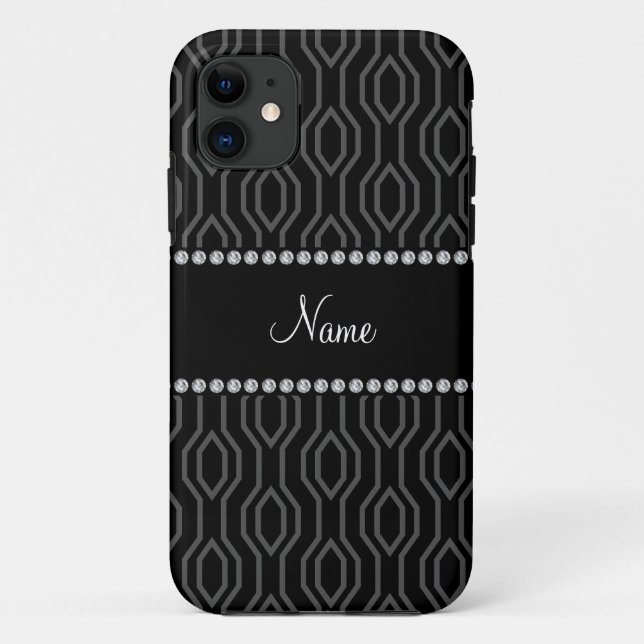 Personalized name black geometric diamonds pattern Case-Mate iPhone case (Back)
